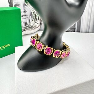 Pink Tennis Bracelet, Mix Pink Crystal Gold Plated Chunky Tennis Bracelet